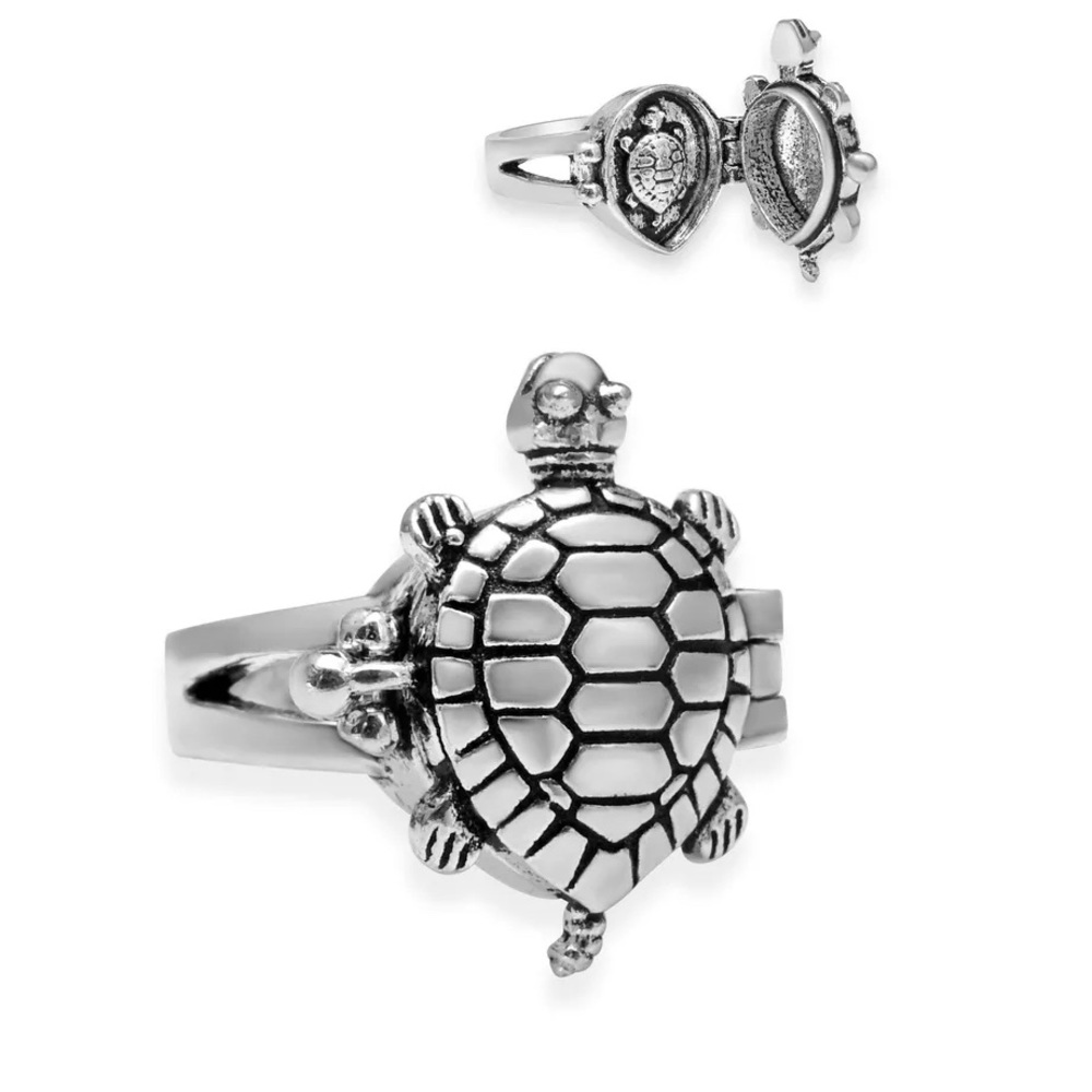 💕🖤TURTLE poison/locket ring -goth -carved-handmade-ethnic feel Celtic